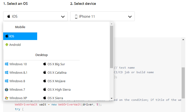 BrowserStack Tutorial to select the OS