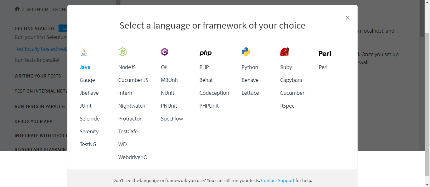  Languages and Frameworks supported in BrowserStack