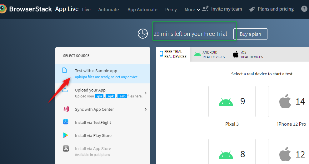 Devices selecting in Browserstack Tutorial