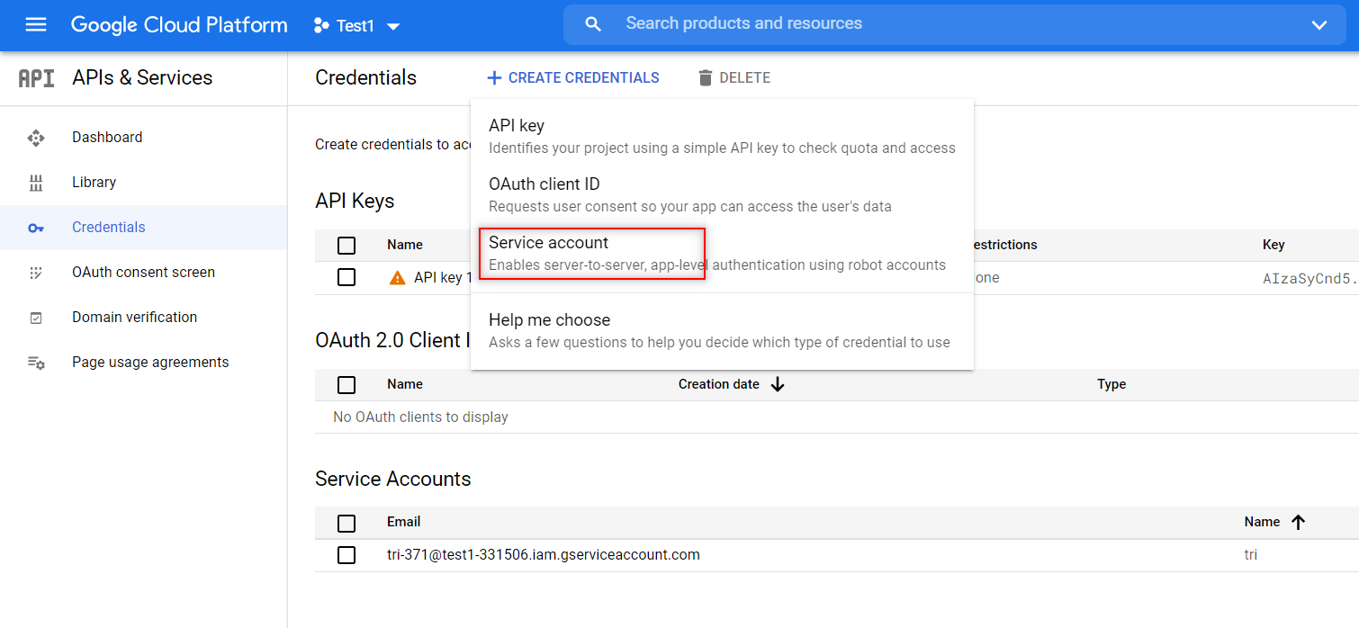 Step 6 - Click Service Account - Google Sheet Automation