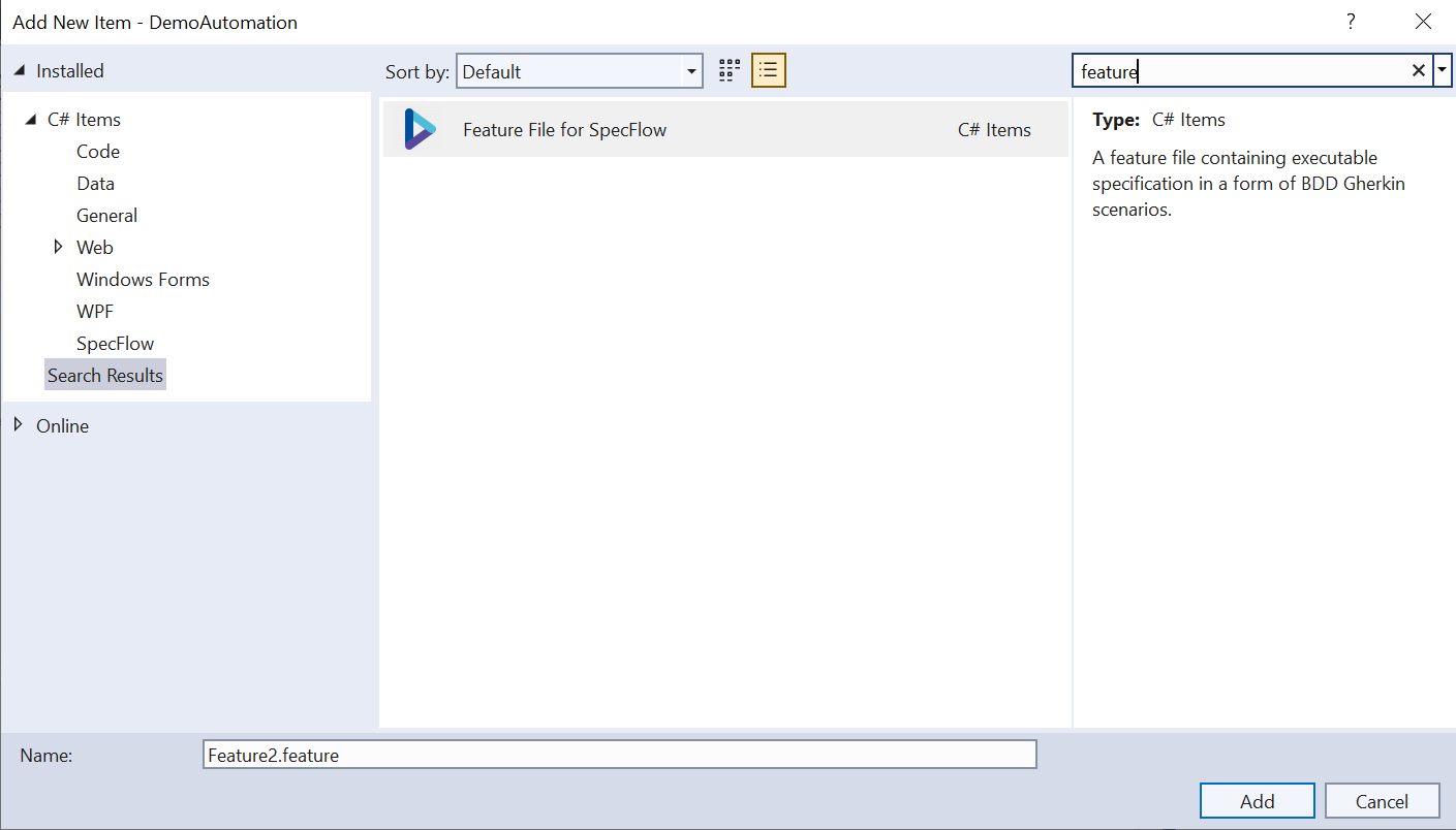 Creating a feature file in WinAppDriver