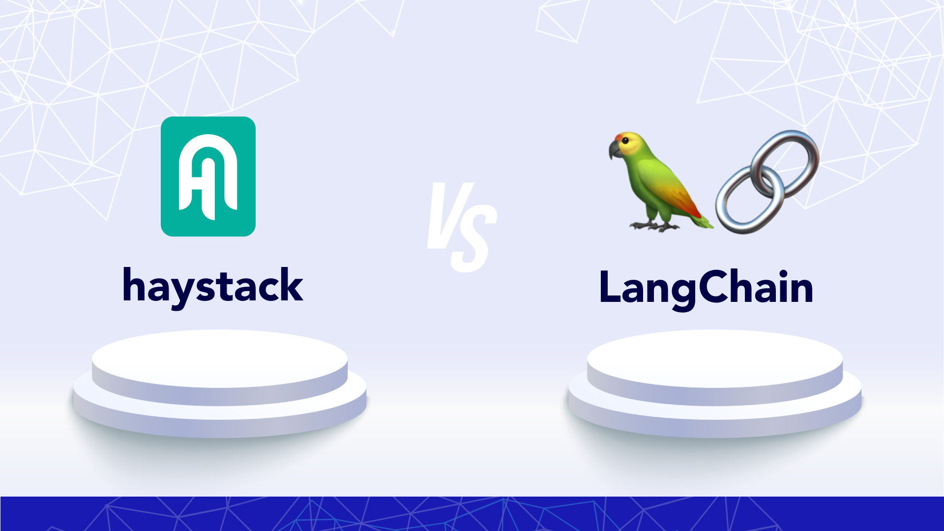 The image compares two technologies: Haystack and LangChain. On the left, the Haystack logo (a stylized 