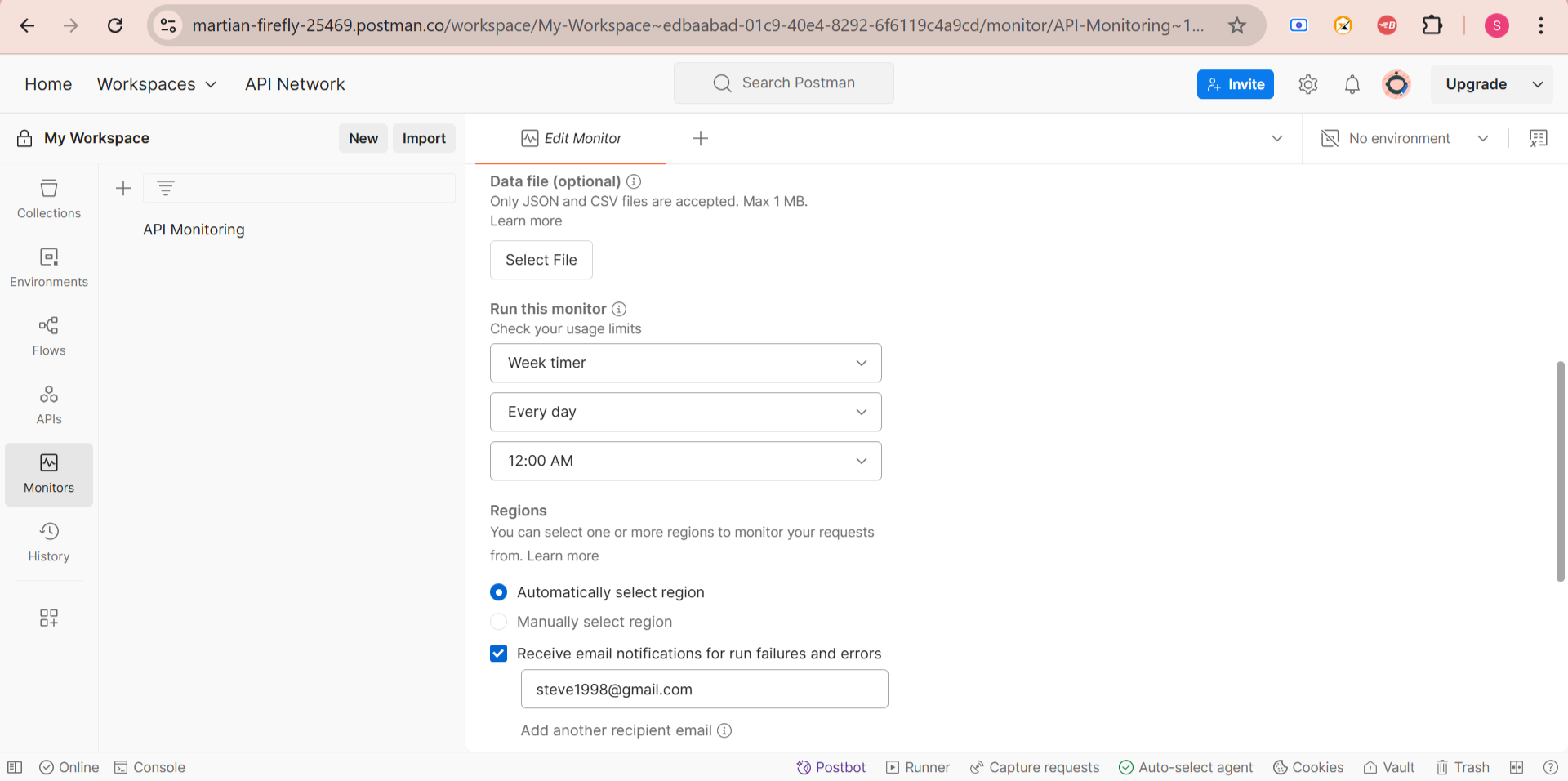 Configure Postman Monitor