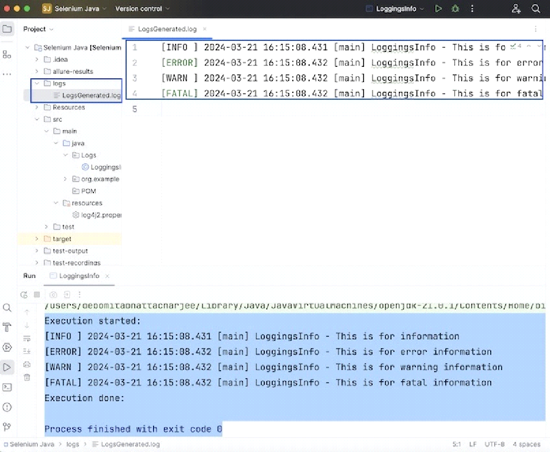 console output Selenium Report Generation