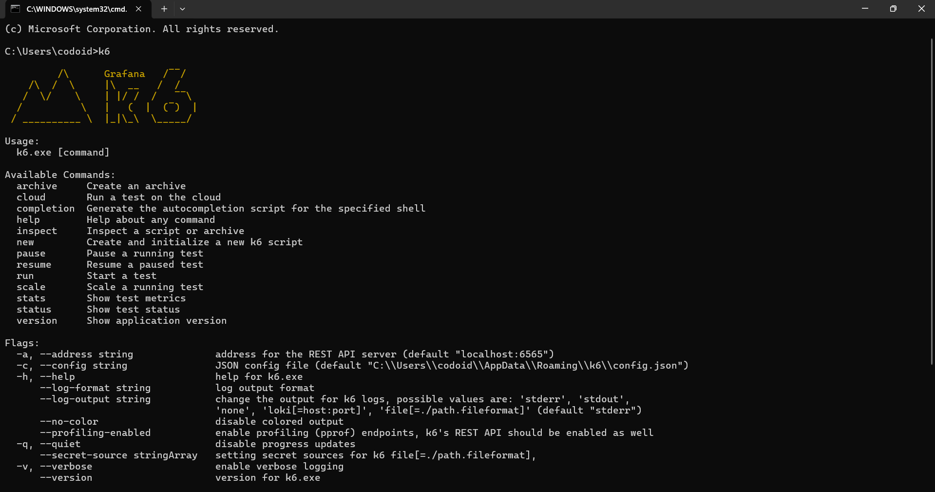 Run K6 in terminal