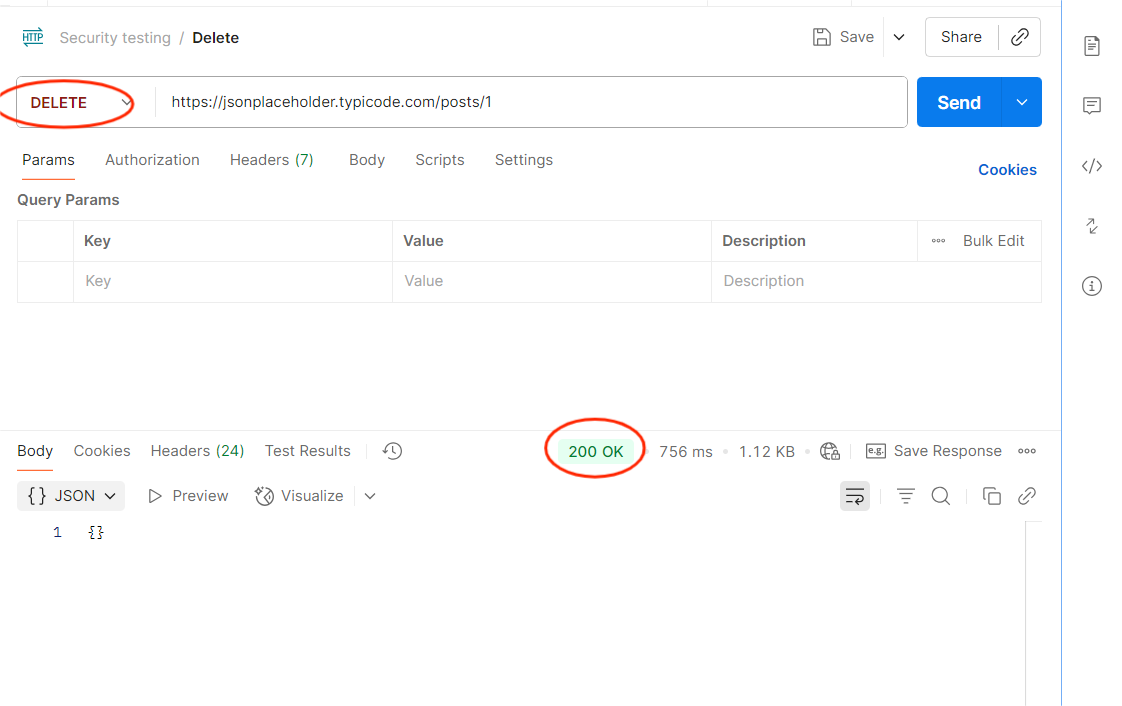 Postman showing successful DELETE request on a read-only endpoint