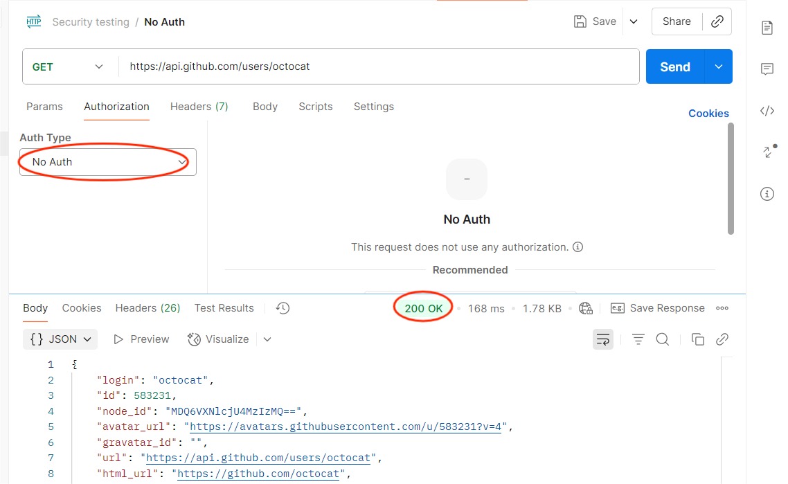 Screenshot of Postman request without Authorization header returning a 200 OK response