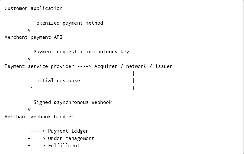 Payment API Transaction Flow Payment API testing transaction flow diagram showing request, provider, and webhook sequence