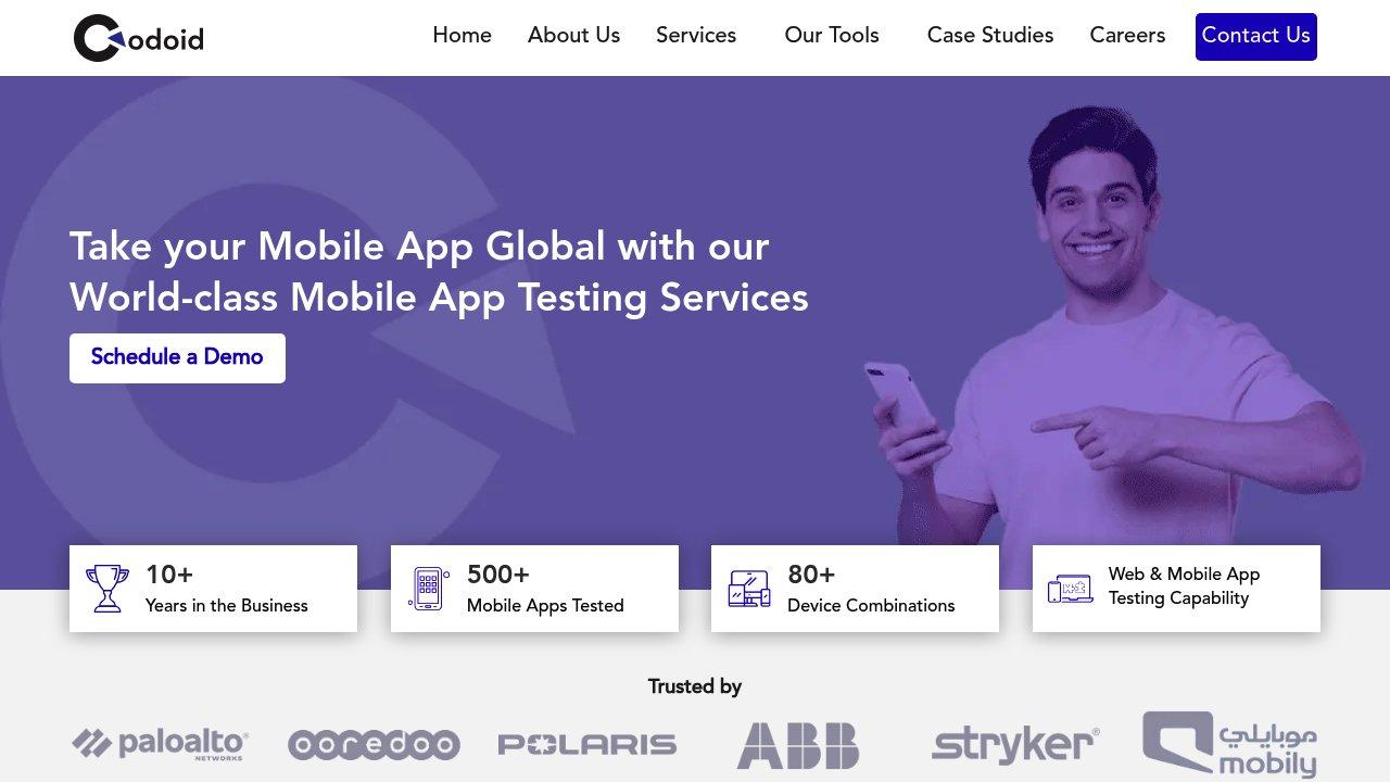 Codoid's Mobile App Testing Service Page mobile app testing companies